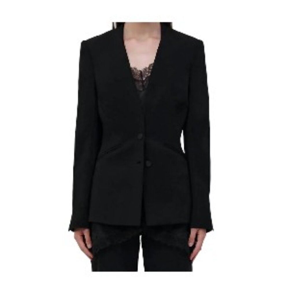 Jonathan Simkhai Allie Crepe Combo Basque Jacket Blazer in Black 6 NWT